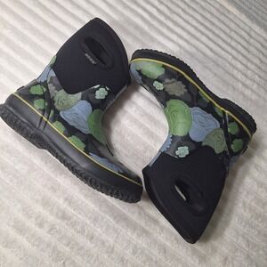 Bogs Women's Black Boots with Green & Light Blue Floral Pattern